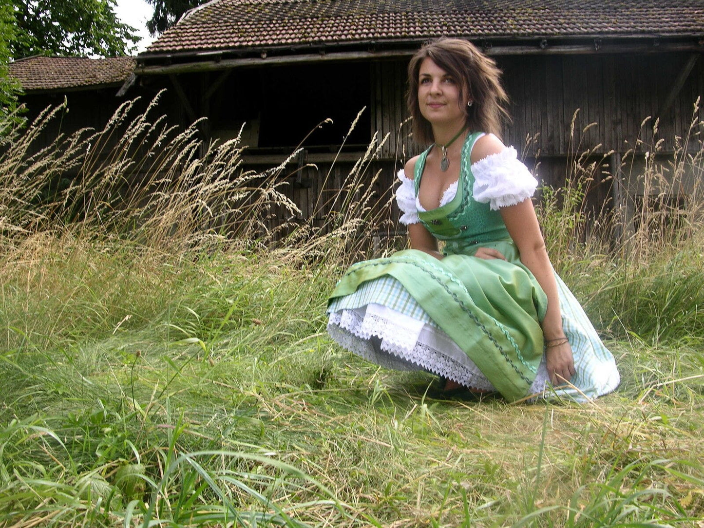 Dirndl Hammerschmid, Midi, grün/türkis kariert, 70 cm Dirndl Hammerschmid