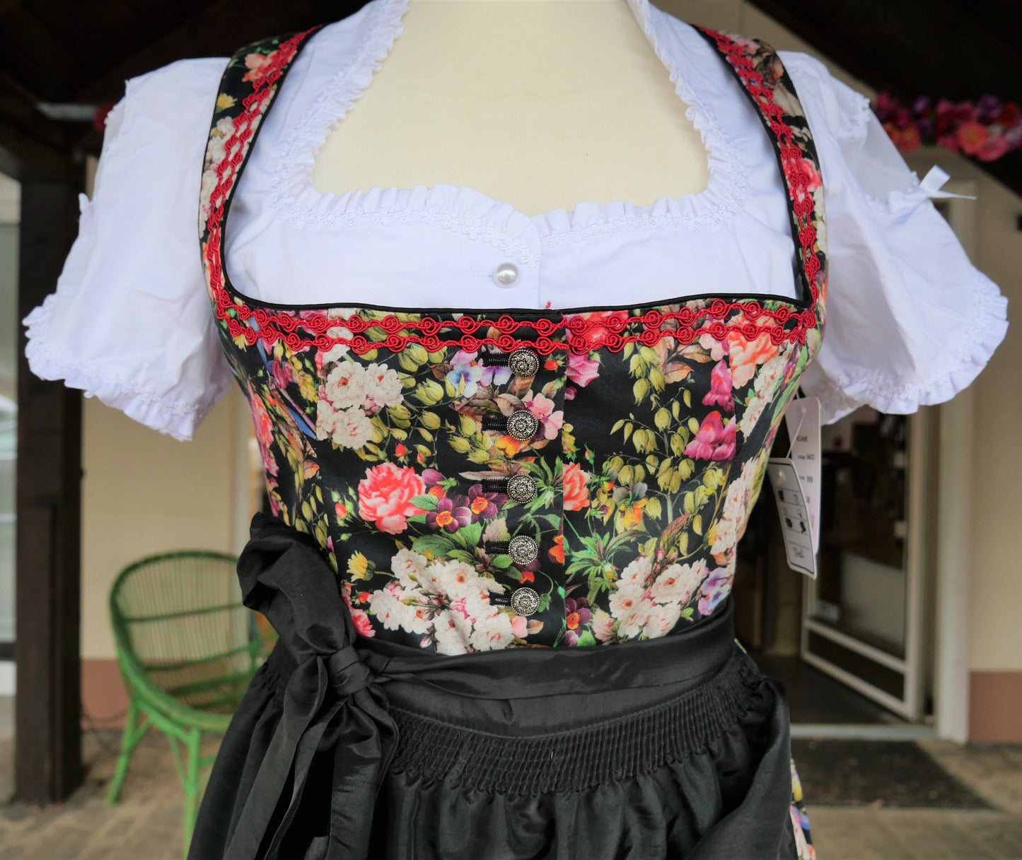 Dirndl Kaiseralm, Sommer, floral, bunt, schwarz, Midi 60 cm Dirndl Kaiseralm