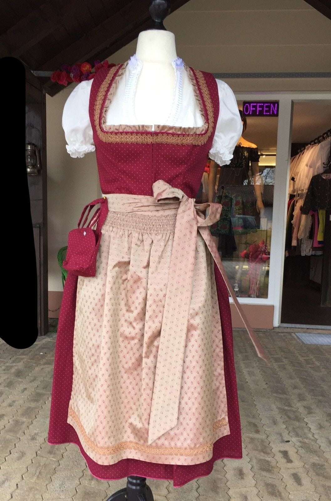 Dirndl Kinga Mathe, Mareen, bordeaux, rot, Midi 70 cm, Gr. 44 Dirndl Kinga Mathe