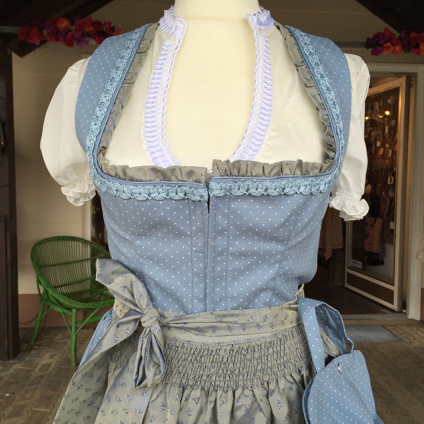 Dirndl Kinga Mathe, Mareen, hellblau, ecru Midi 70 cm Dirndl Kinga Mathe