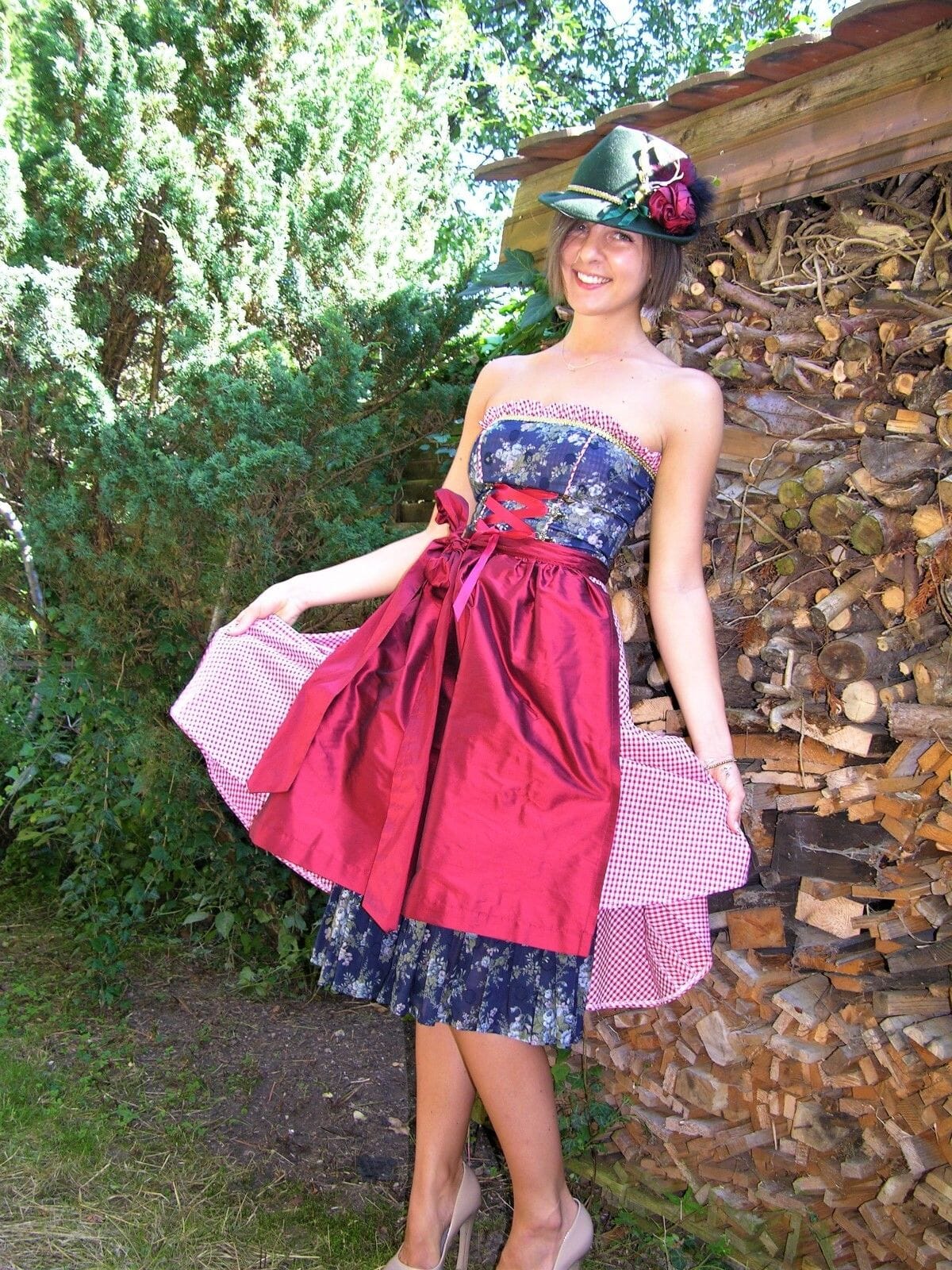 Dirndl Kleid, Bandeau, Ellersdorfer, blau, Midi 60 cm Dirndl Ellersdorfer