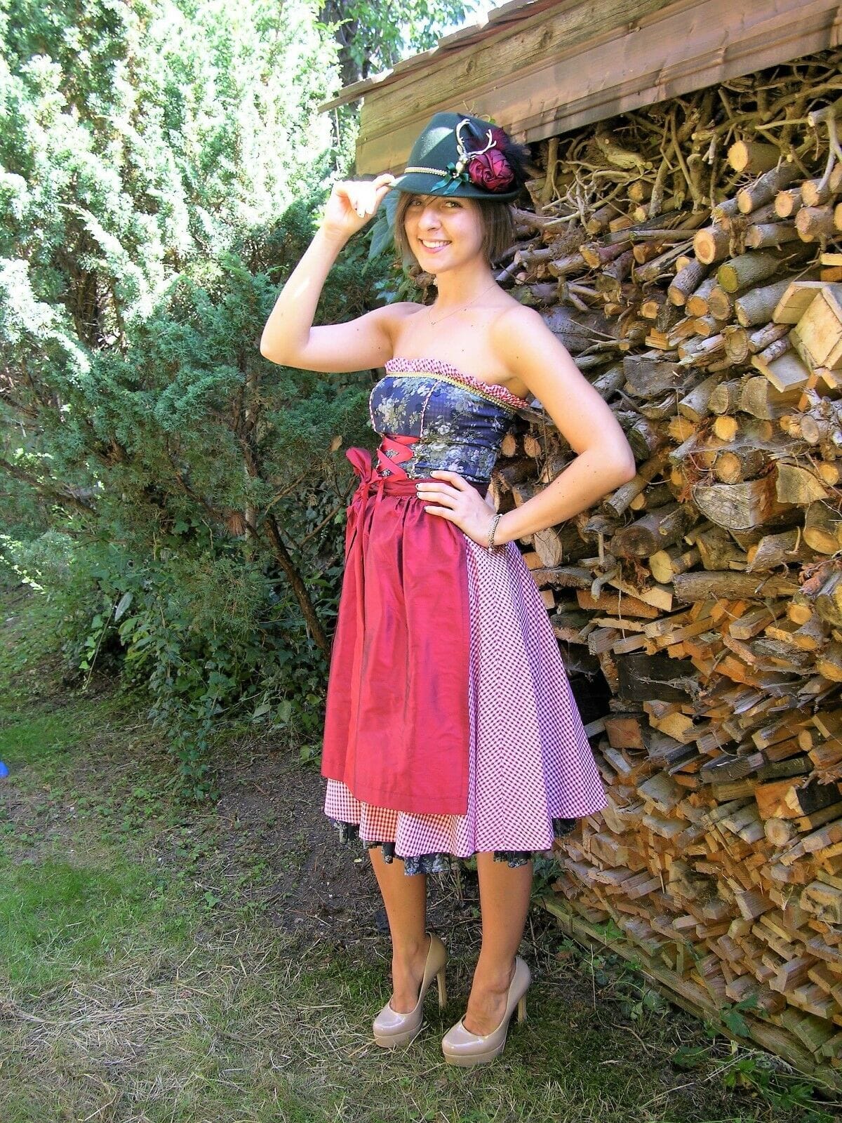 Dirndl Kleid, Bandeau, Ellersdorfer, blau, Midi 60 cm Dirndl Ellersdorfer