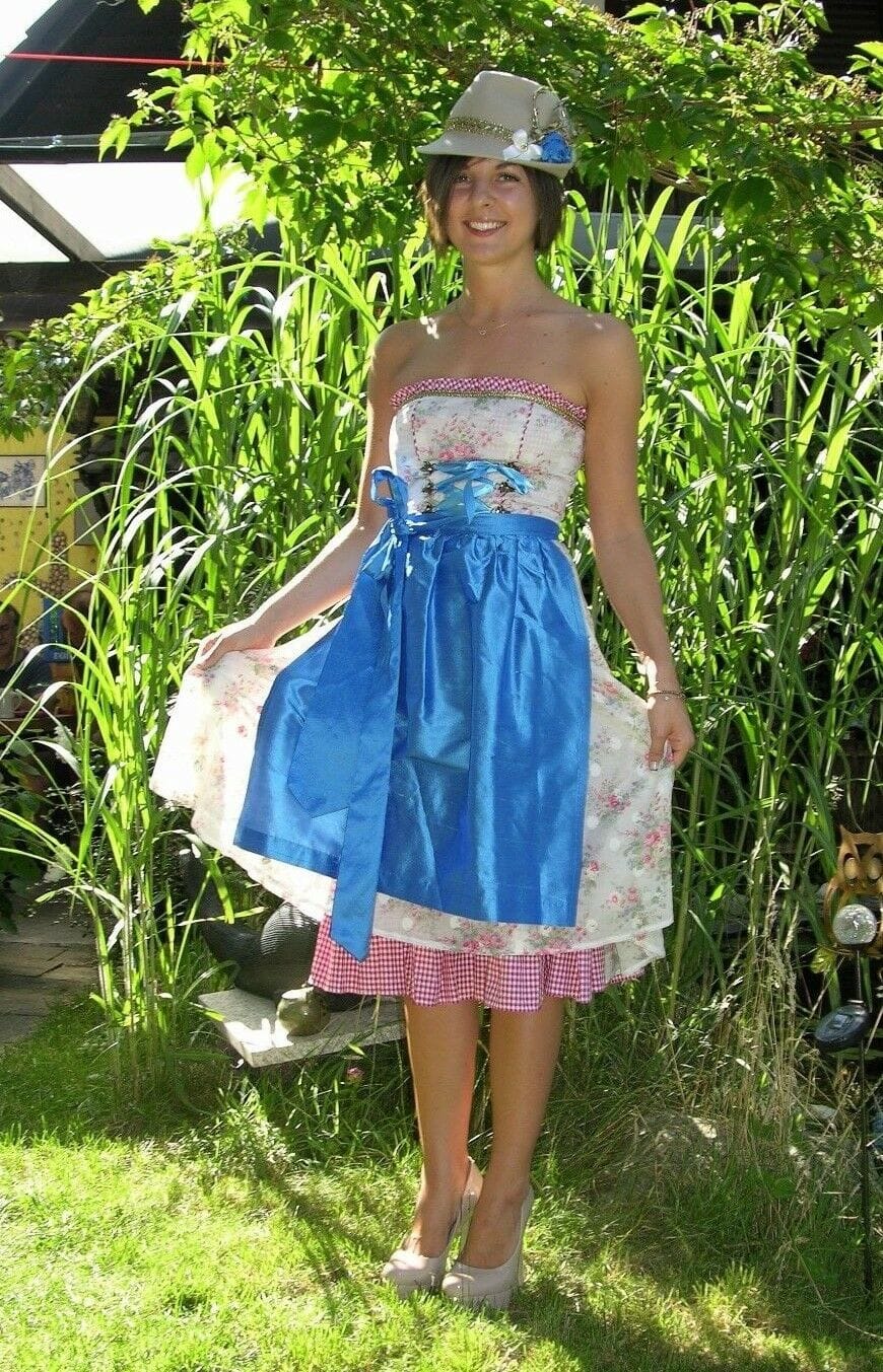 Dirndl Kleid, Bandeau, Ellersdorfer, hell, rot, Midi Dirndl Ellersdorfer