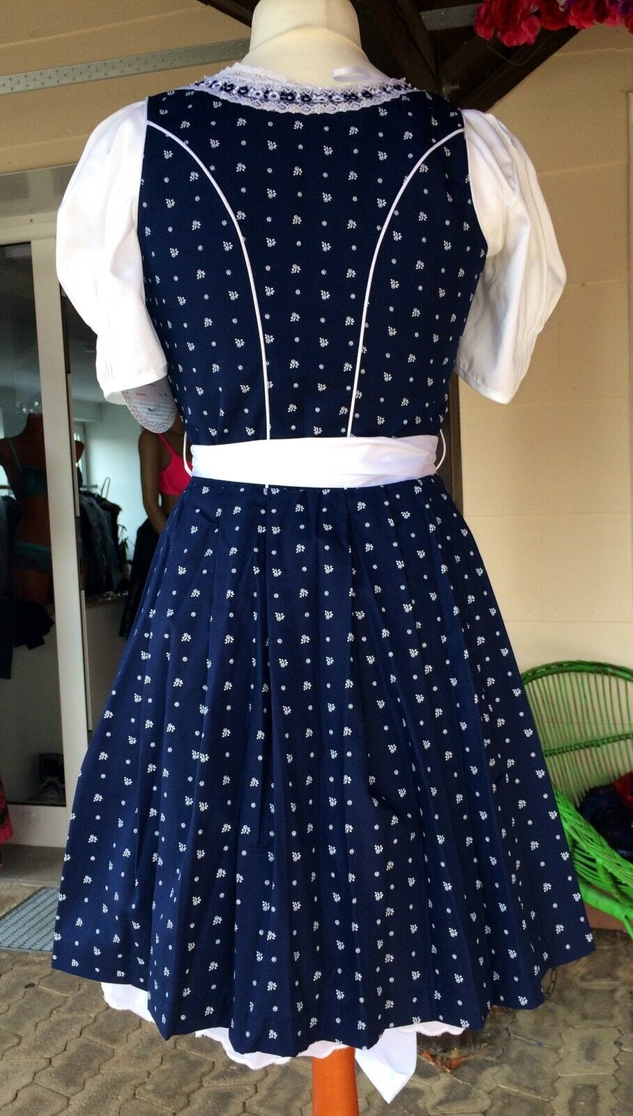 Dirndl Kleid, Marjo, Dolly, blau, weiß, Mini 50 cm, Gr. 34 Dirndl Marjo