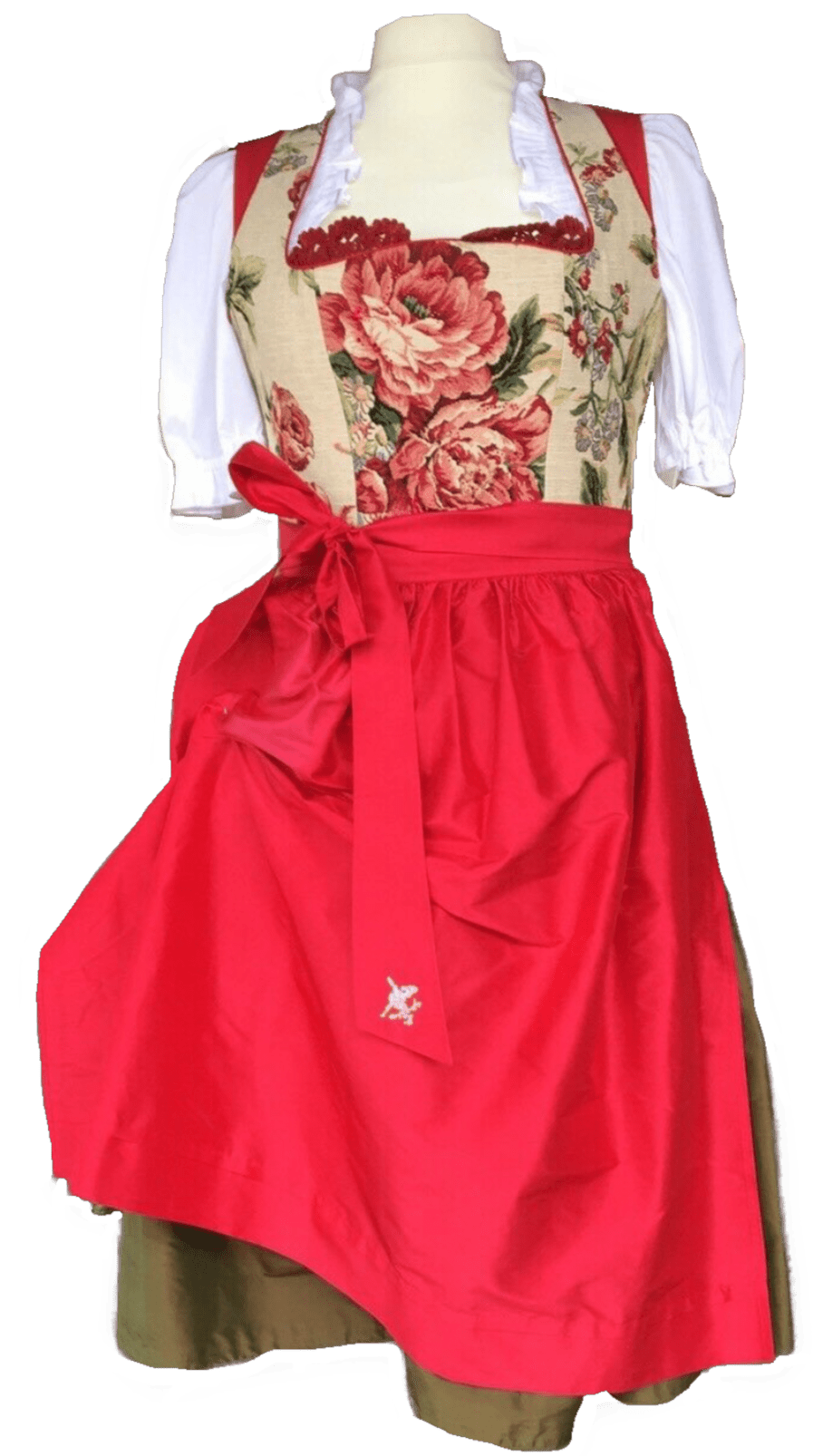 Dirndl Kleid Sportalm, Amberg, grün, rot, Seide, Midi 70 cm Dirndl Sportalm