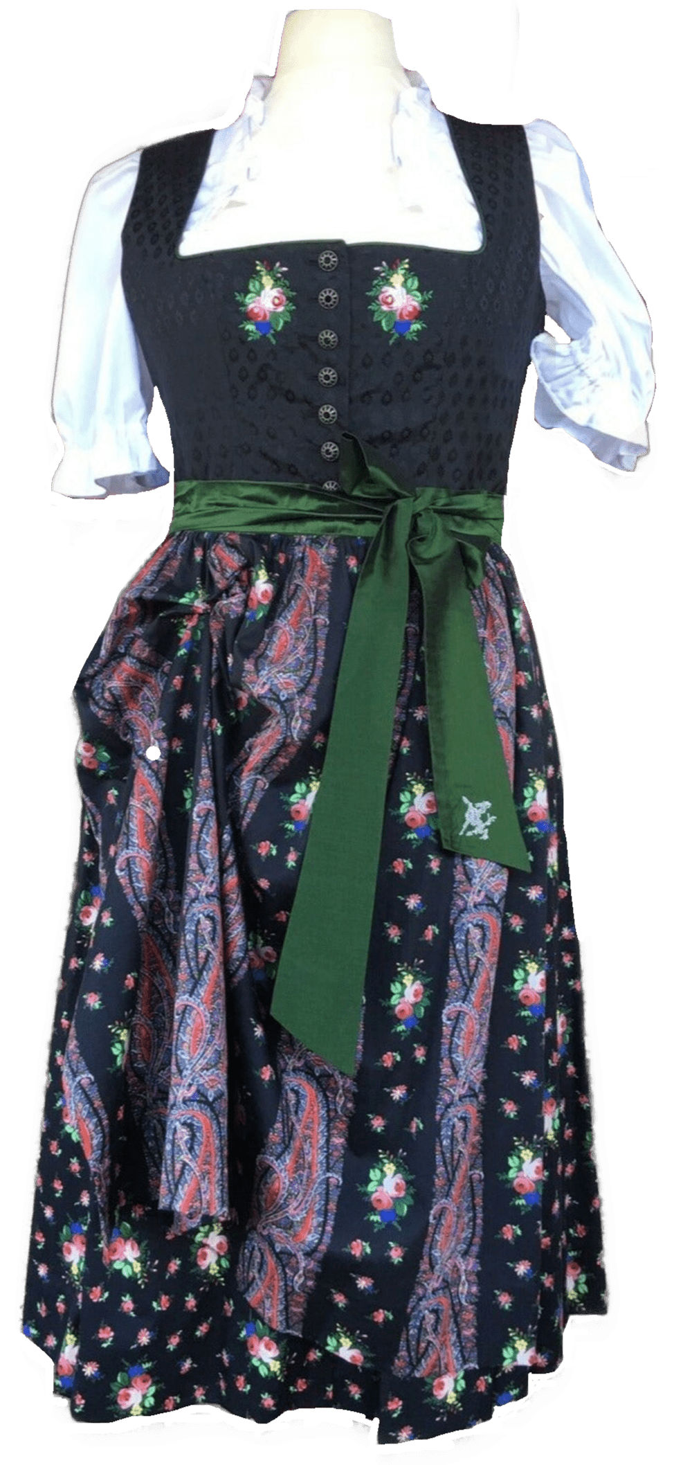 Dirndl Kleid Sportalm, Pasching, schwarz, geblümt, Midi 70 cm Dirndl Sportalm