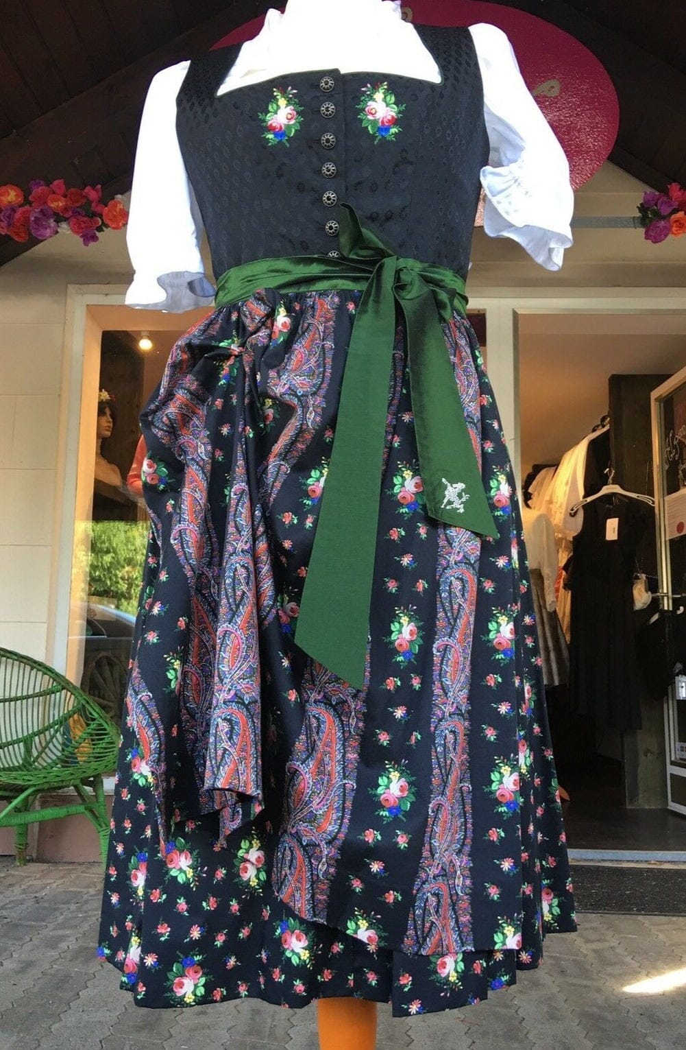 Dirndl Kleid Sportalm, Pasching, schwarz, geblümt, Midi 70 cm Dirndl Sportalm