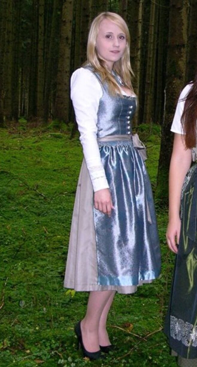 Dirndl Kleid Wenger aqua, taupe, gold Midi, Gr. 34 Dirndl Wenger