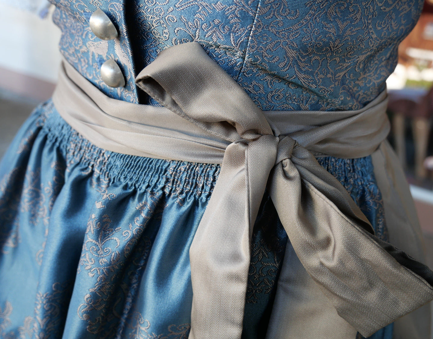 Dirndl Kleid Wenger aqua, taupe, gold Midi, Gr. 34 Dirndl Wenger