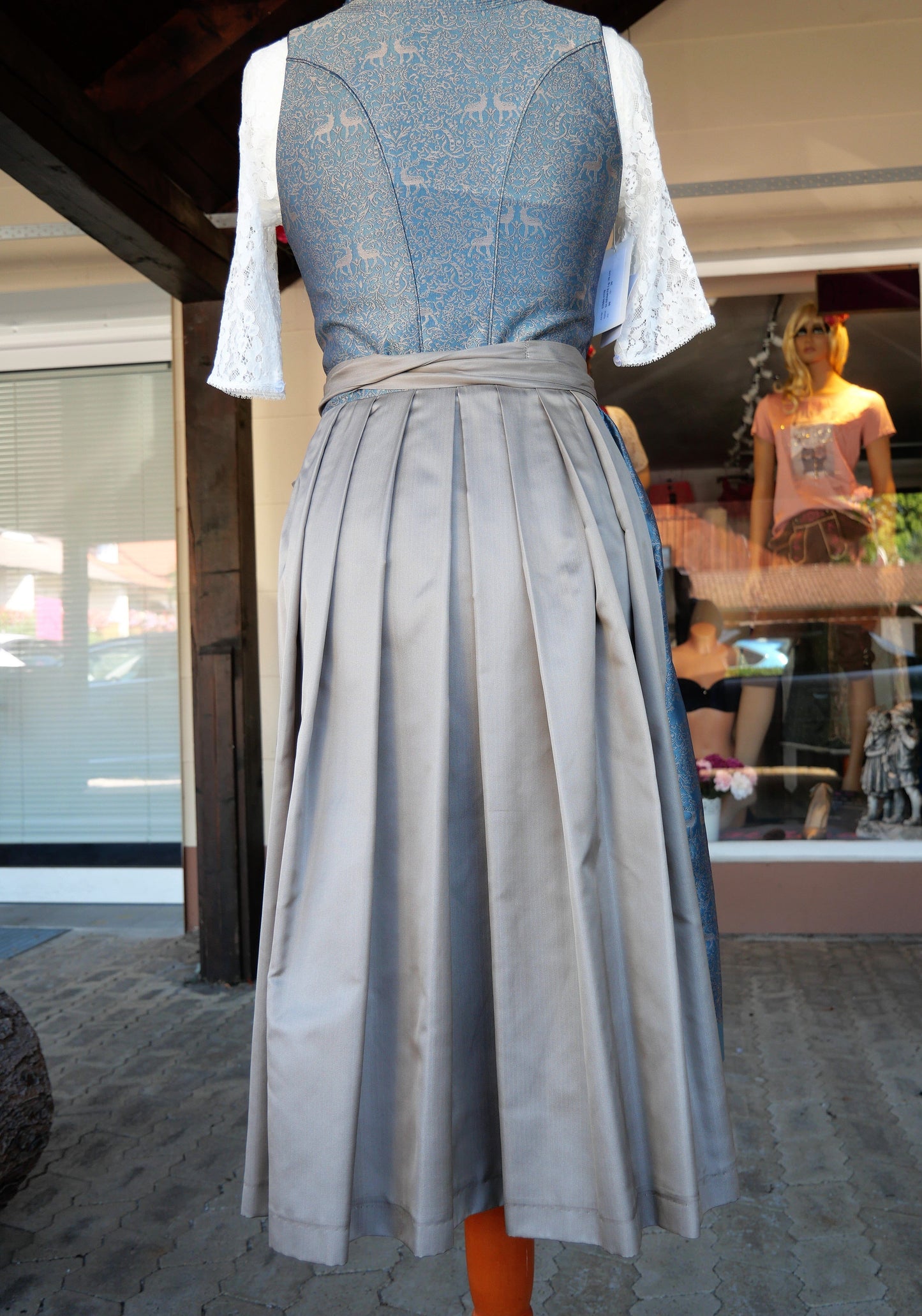 Dirndl Kleid Wenger aqua, taupe, gold Midi, Gr. 34 Dirndl Wenger