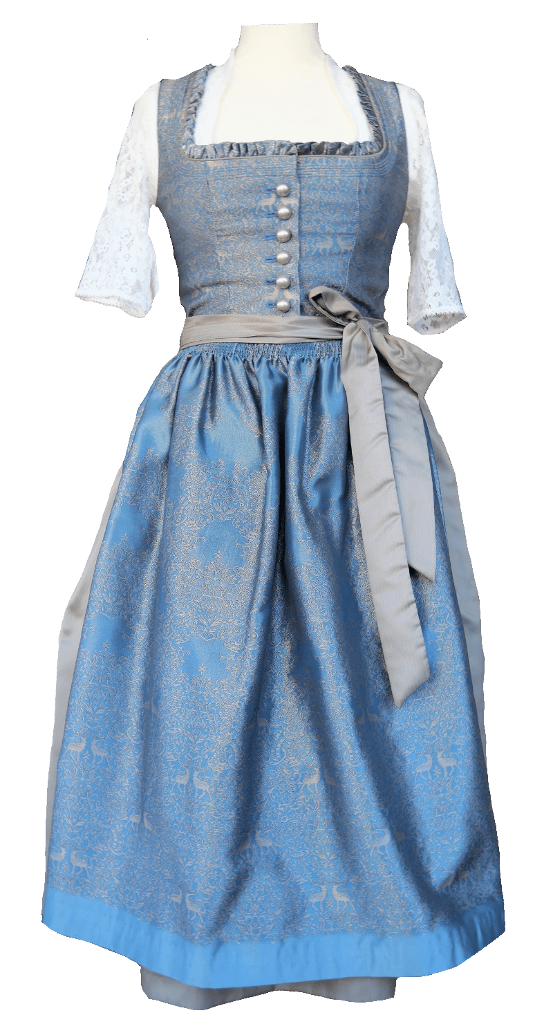 Dirndl Kleid Wenger aqua, taupe, gold Midi, Gr. 34 Dirndl Wenger