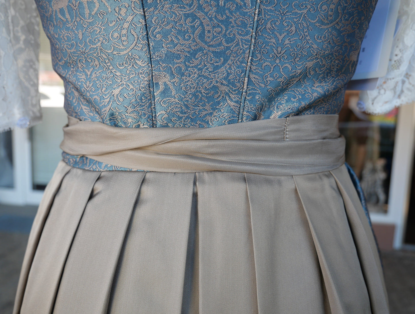 Dirndl Kleid Wenger aqua, taupe, gold Midi, Gr. 34 Dirndl Wenger