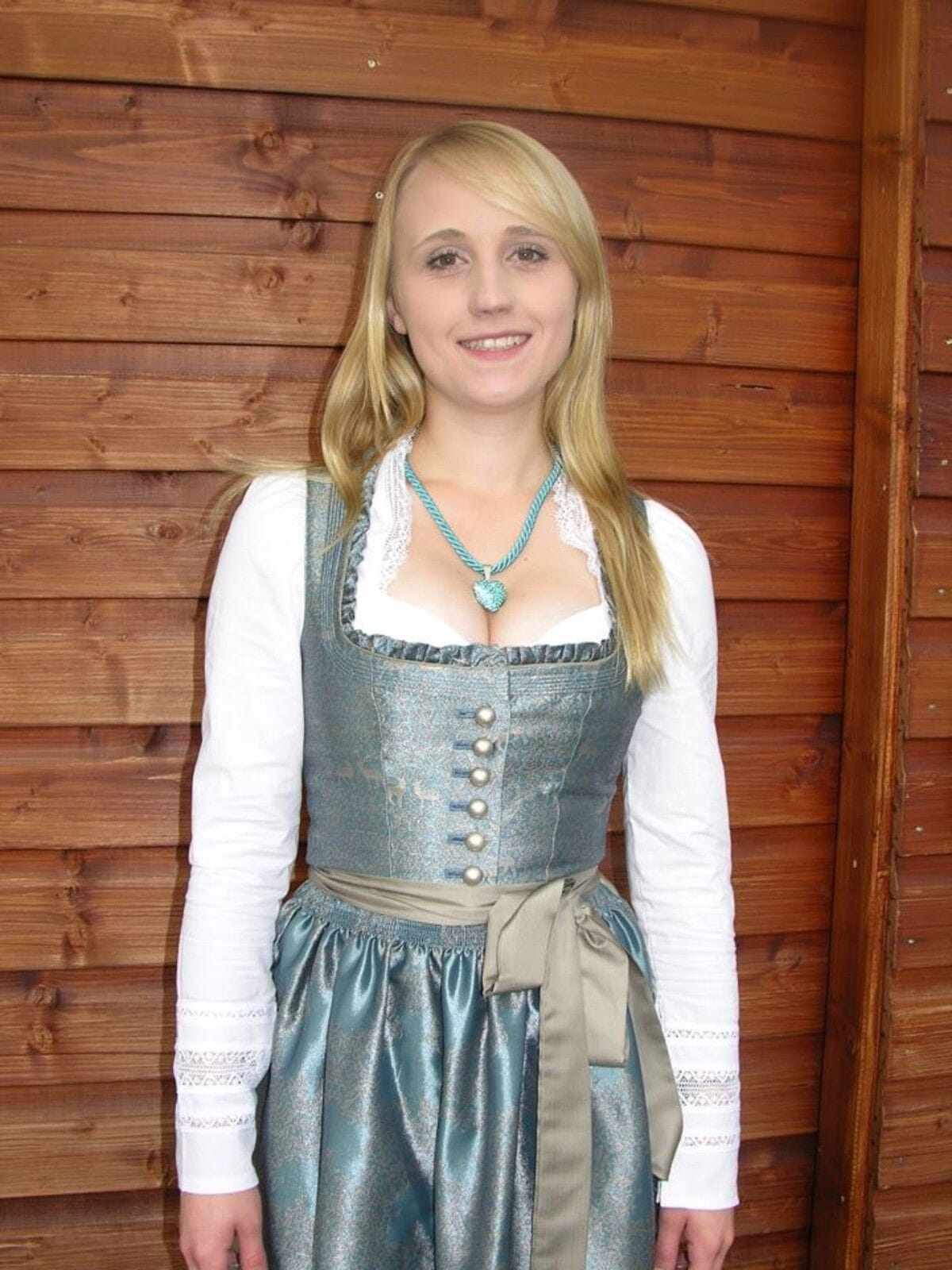 Dirndl Kleid Wenger aqua, taupe, gold Midi, Gr. 34 Dirndl Wenger