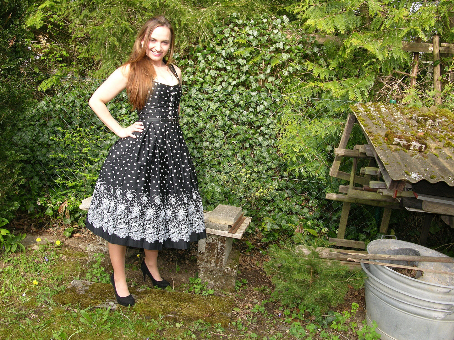 Dirndl Kleid Wenger Verena, schwarz, silber, Schneewittchen Midi Dirndl Wenger