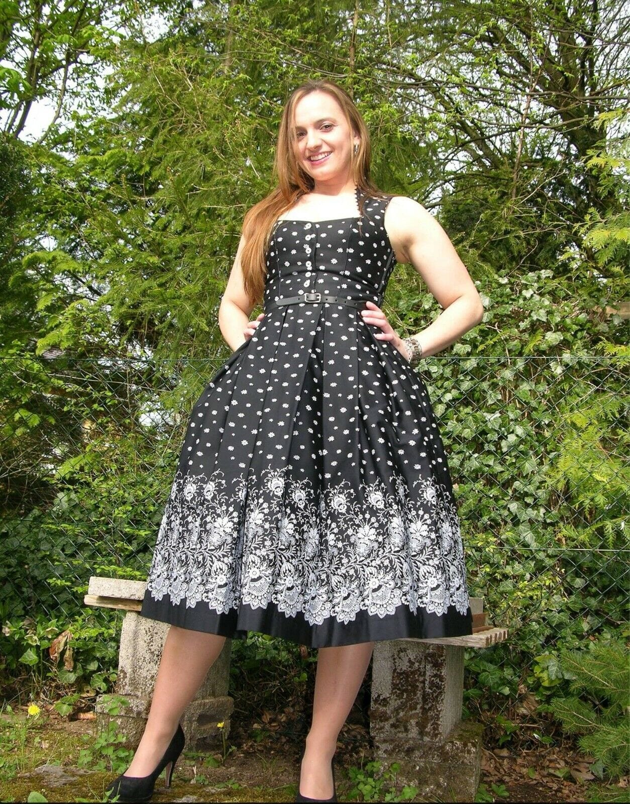 Dirndl Kleid Wenger Verena, schwarz, silber, Schneewittchen Midi Dirndl Wenger