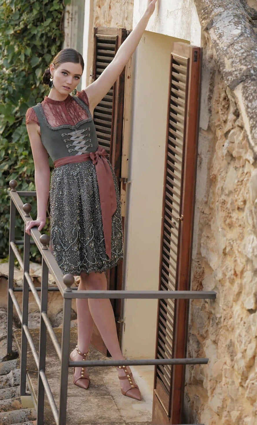 Dirndl Krüger Collection 70 cm, Estelle, grün, rost, Gr. 36 Dirndl Krüger