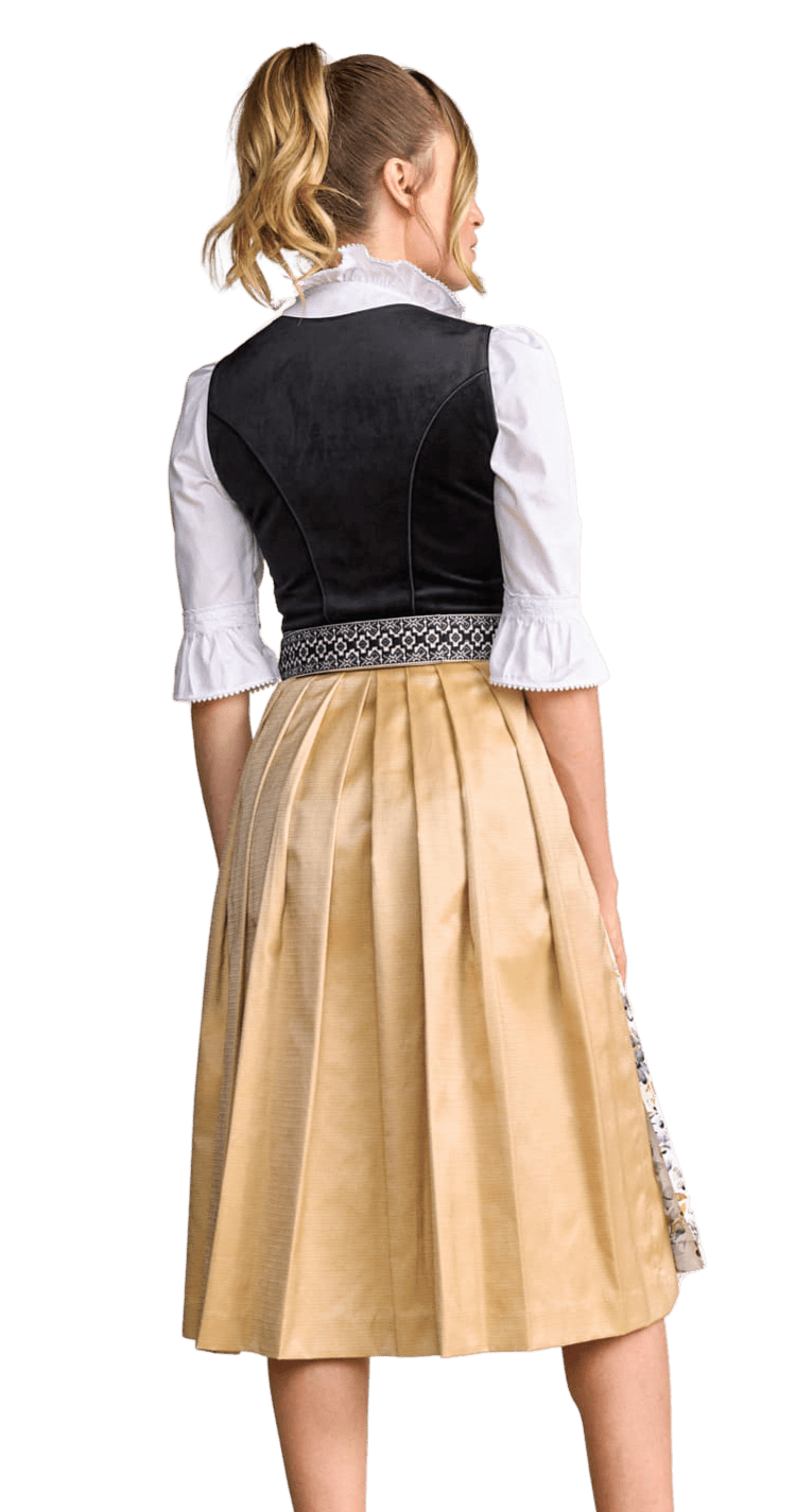 Dirndl Krüger Collections, Lona, Midi 70 cm, gelb, schwarz Samtdirndl Dirndl Krüger