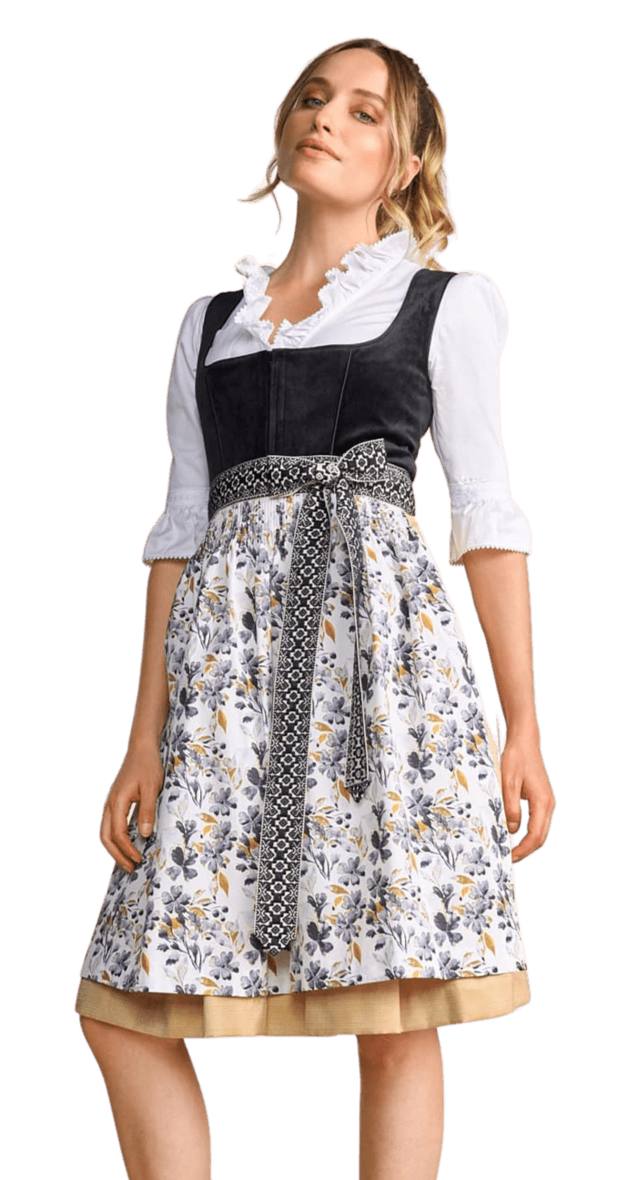 Dirndl Krüger Collections, Lona, Midi 70 cm, gelb, schwarz Samtdirndl Dirndl Krüger