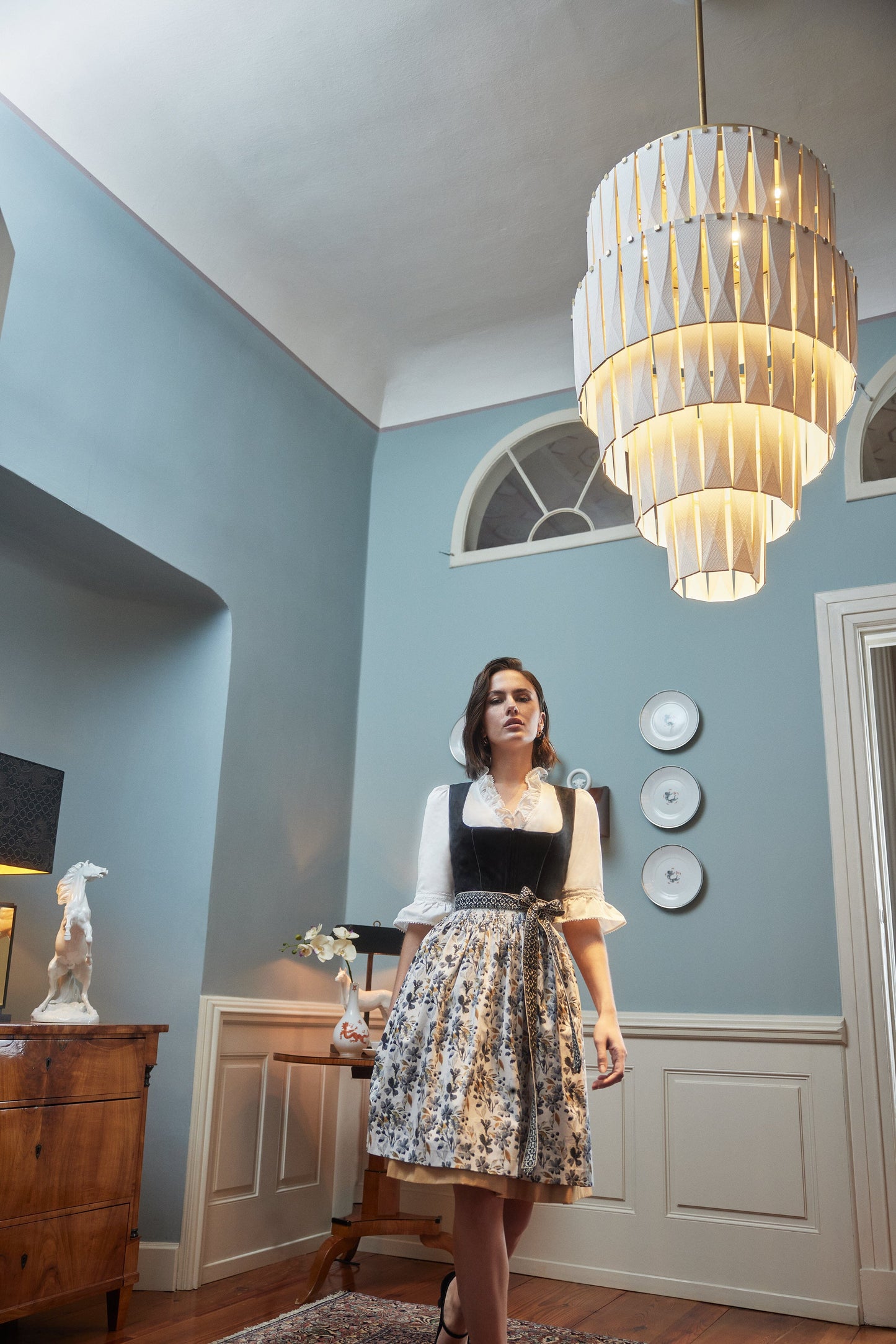 Dirndl Krüger Collections, Lona, Midi 70 cm, gelb, schwarz Samtdirndl Dirndl Krüger
