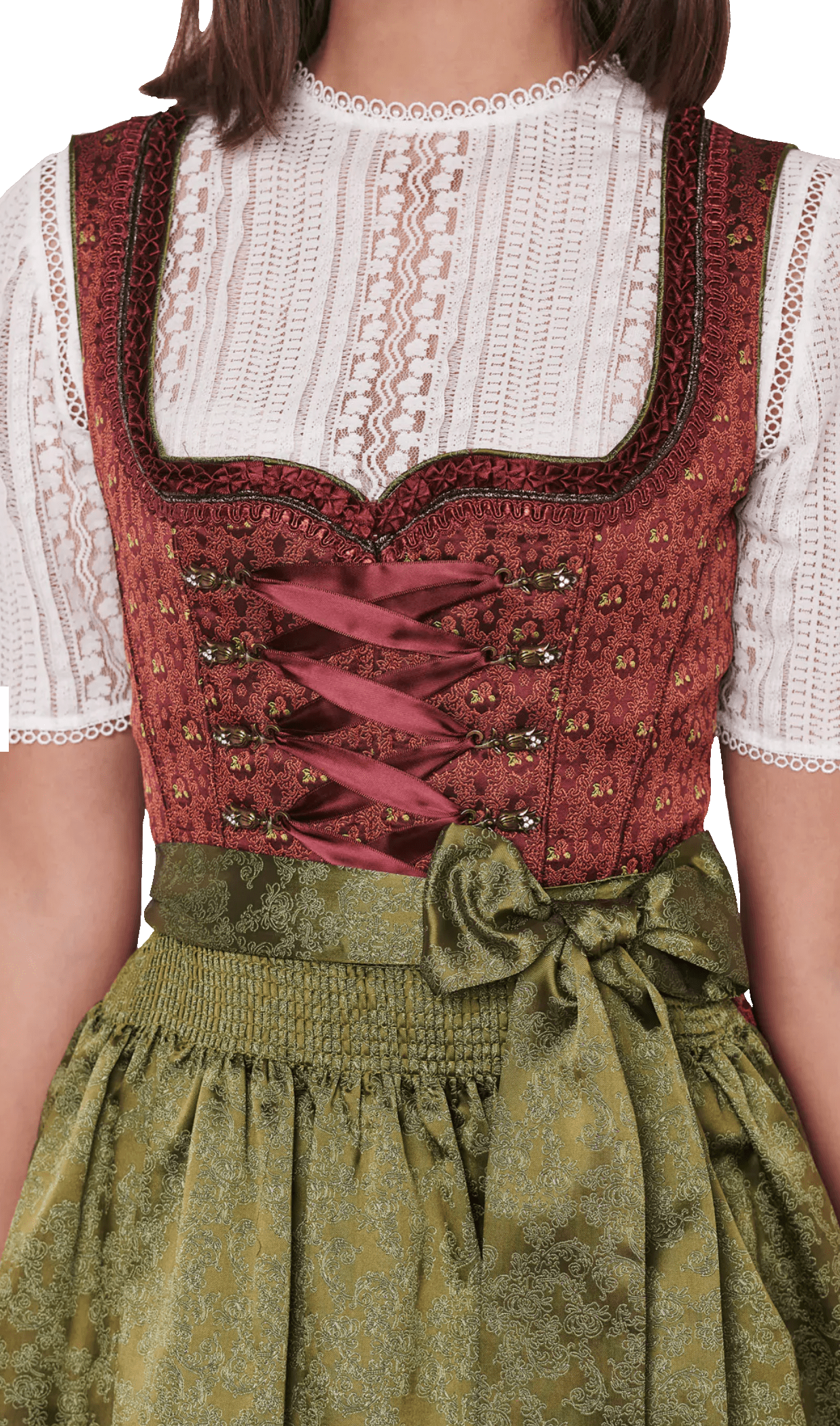 Dirndl Krüger Madl, Helmina, Midi 60 cm, Rost, Grün, Gr. 42 Dirndl Krüger