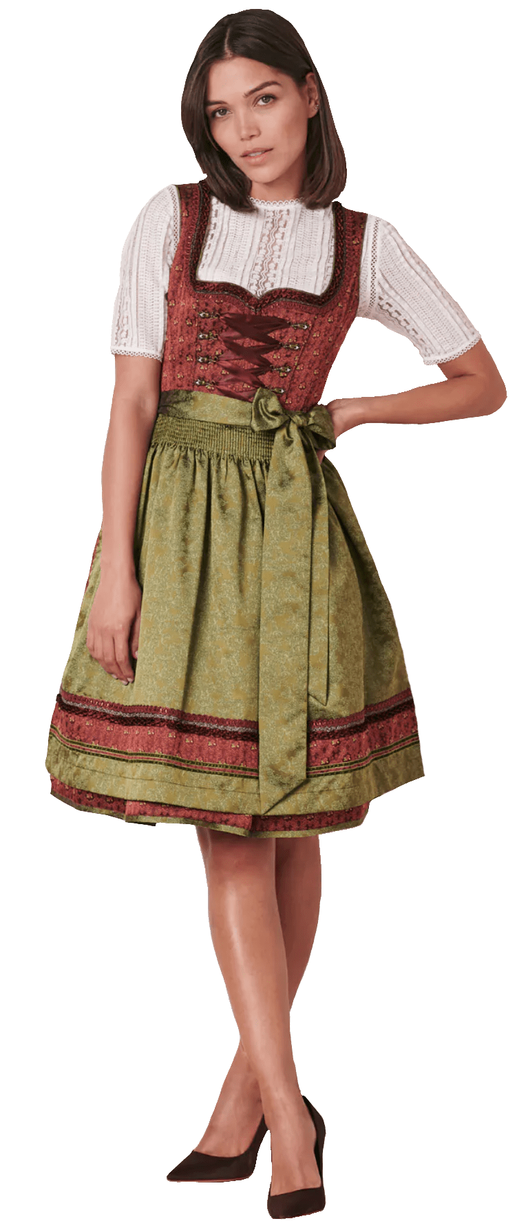 Dirndl Krüger Madl, Helmina, Midi 60 cm, Rost, Grün, Gr. 42 Dirndl Krüger