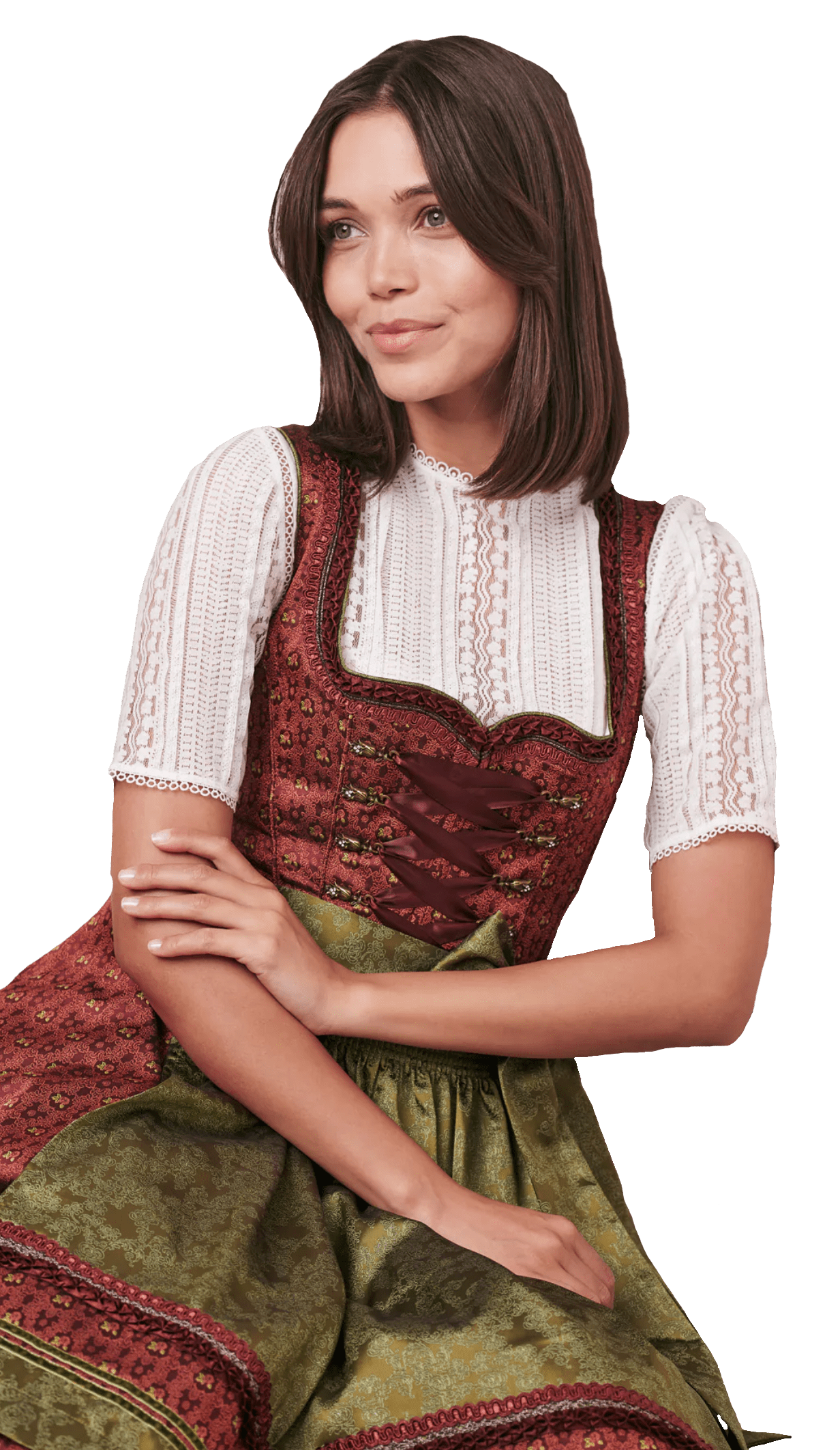Dirndl Krüger Madl, Helmina, Midi 60 cm, Rost, Grün, Gr. 42 Dirndl Krüger