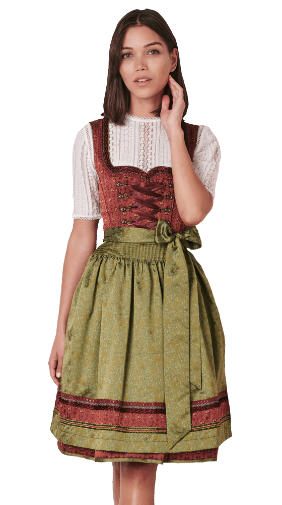Dirndl Krüger Madl, Helmina, Midi 60 cm, Rost, Grün, Gr. 42 Dirndl Krüger