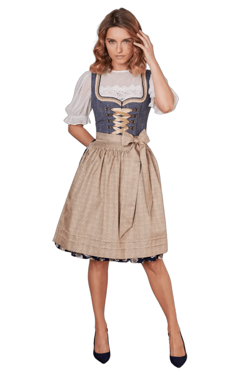 Dirndl Krüger Madl, Justine, 60 cm, Midi, blau, gold Dirndl Krüger