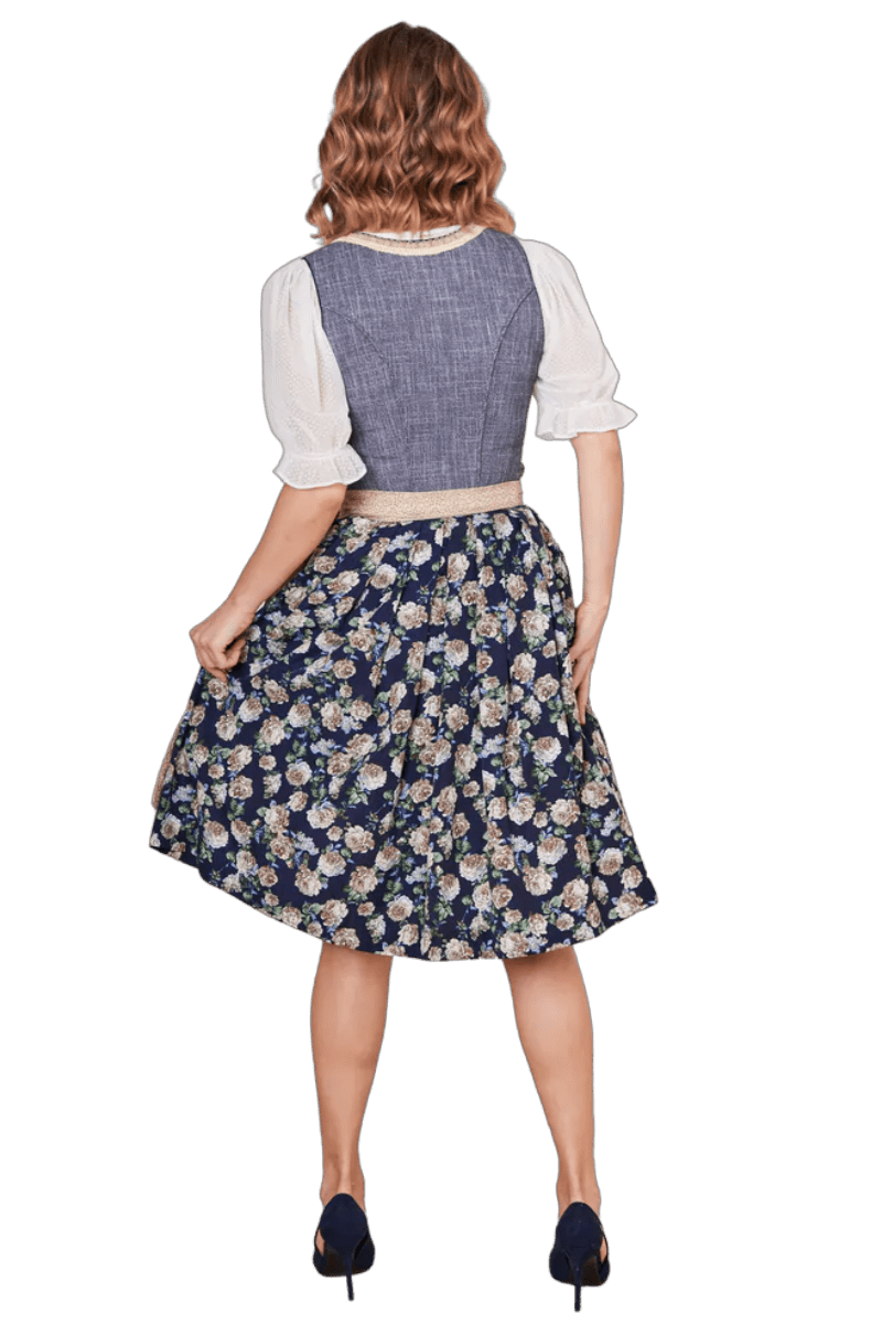 Dirndl Krüger Madl, Justine, 60 cm, Midi, blau, gold Dirndl Krüger