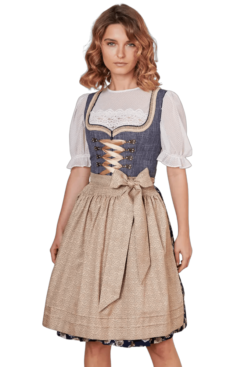 Dirndl Krüger Madl, Justine, 60 cm, Midi, blau, gold Dirndl Krüger