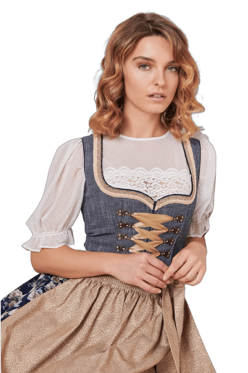 Dirndl Krüger Madl, Justine, 60 cm, Midi, blau, gold Dirndl Krüger