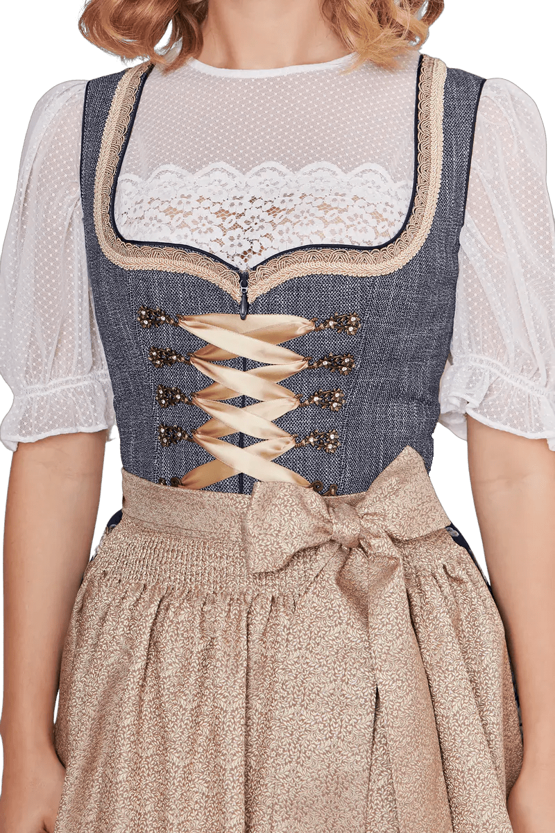 Dirndl Krüger Madl, Justine, 60 cm, Midi, blau, gold Dirndl Krüger