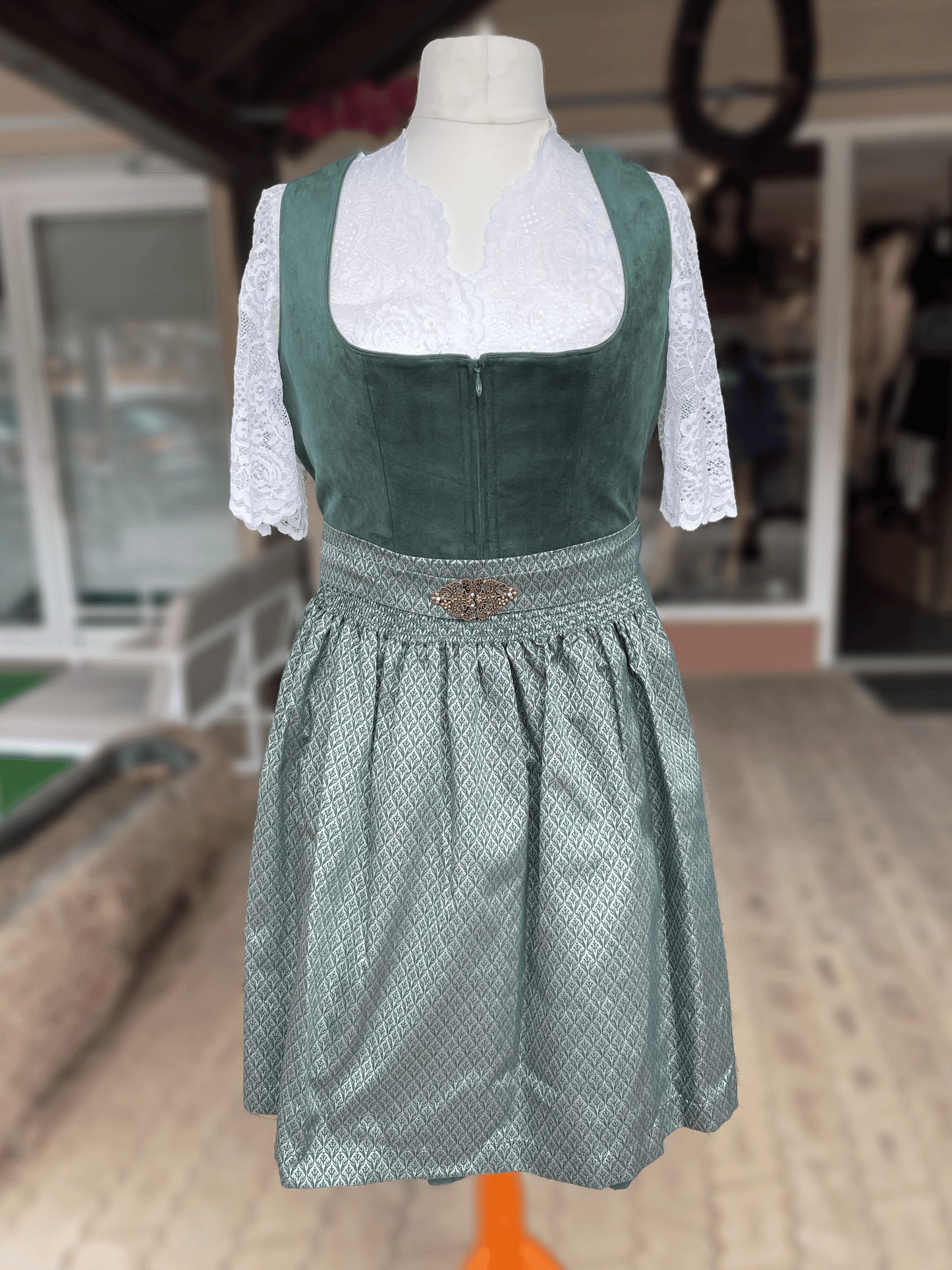 Dirndl Krüger Madl, Midi 60 cm, Alisha Samt dunkelgrün Dirndl Krüger