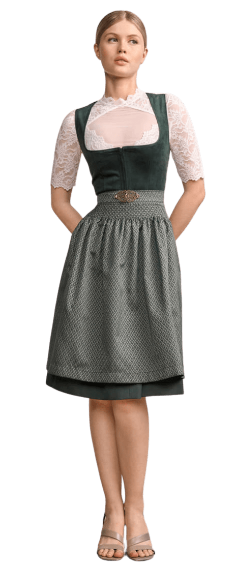 Dirndl Krüger Madl, Midi 60 cm, Alisha Samt dunkelgrün Dirndl Krüger