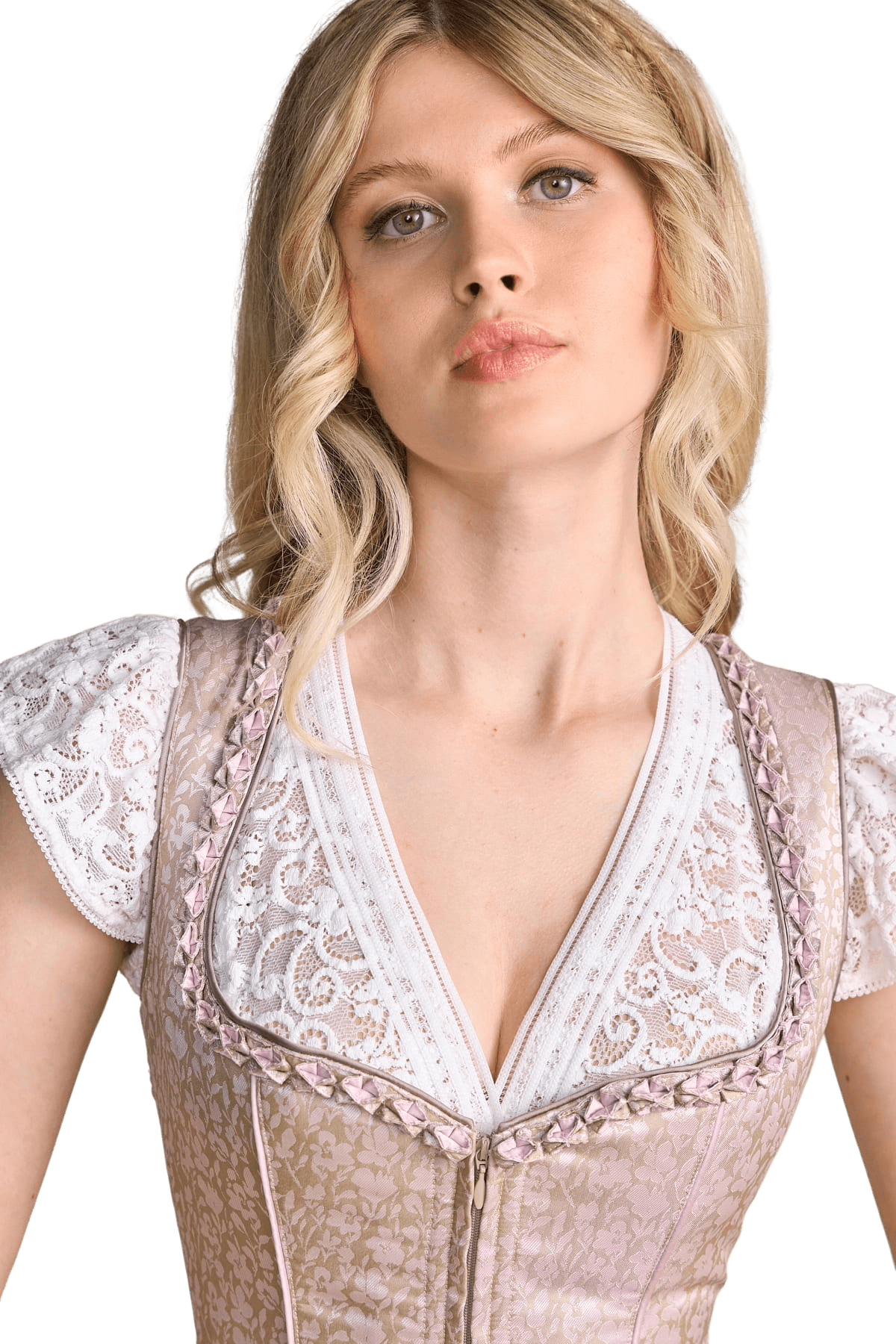 Dirndl Krüger Madl, Midi 60 cm, Bruni, rosa, beige Dirndl Krüger
