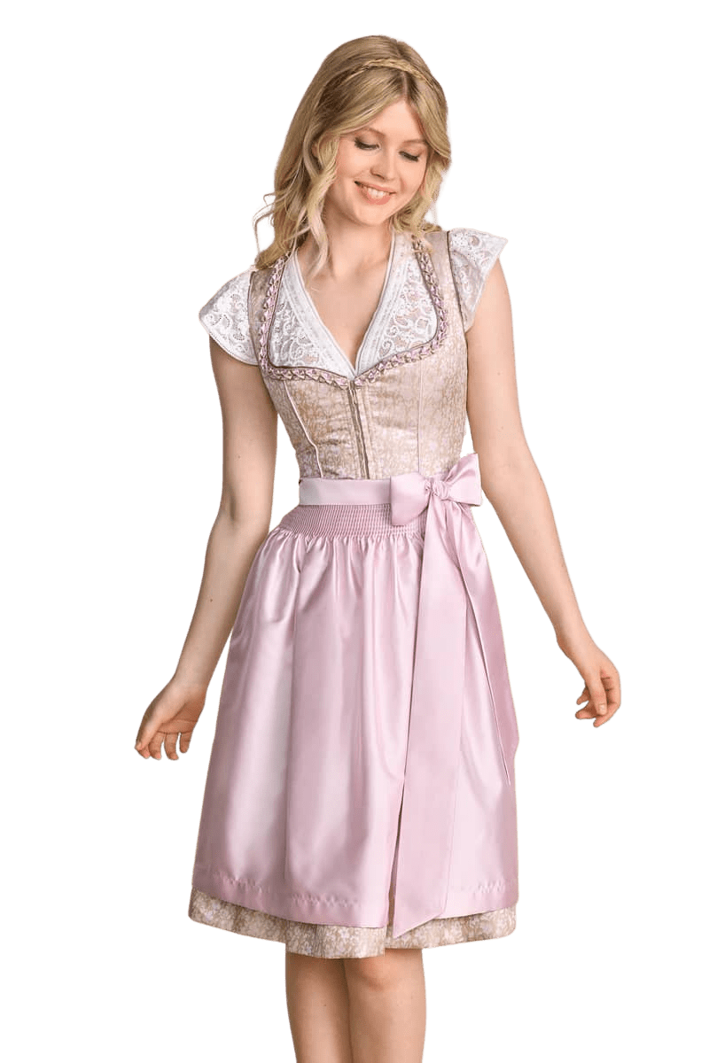 Dirndl Krüger Madl, Midi 60 cm, Bruni, rosa, beige Dirndl Krüger