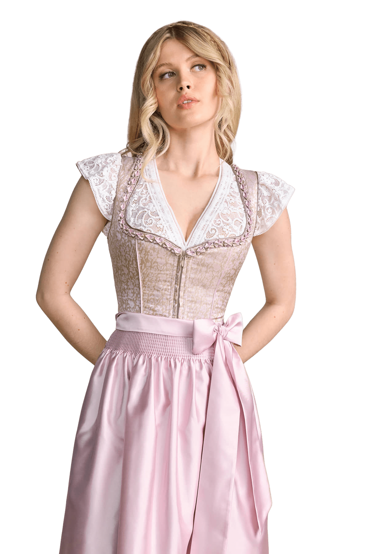 Dirndl Krüger Madl, Midi 60 cm, Bruni, rosa, beige Dirndl Krüger