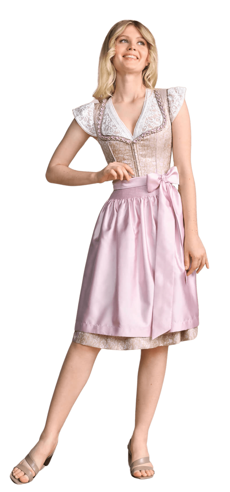Dirndl Krüger Madl, Midi 60 cm, Bruni, rosa, beige Dirndl Krüger