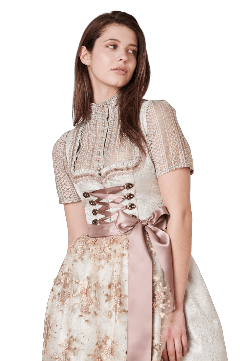 Dirndl Krüger Madl, Midi 60 cm, Sunny, hellgrün, rosa, Perlen Dirndl Krüger