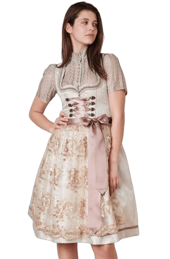 Dirndl Krüger Madl, Midi 60 cm, Sunny, hellgrün, rosa, Perlen Dirndl Krüger