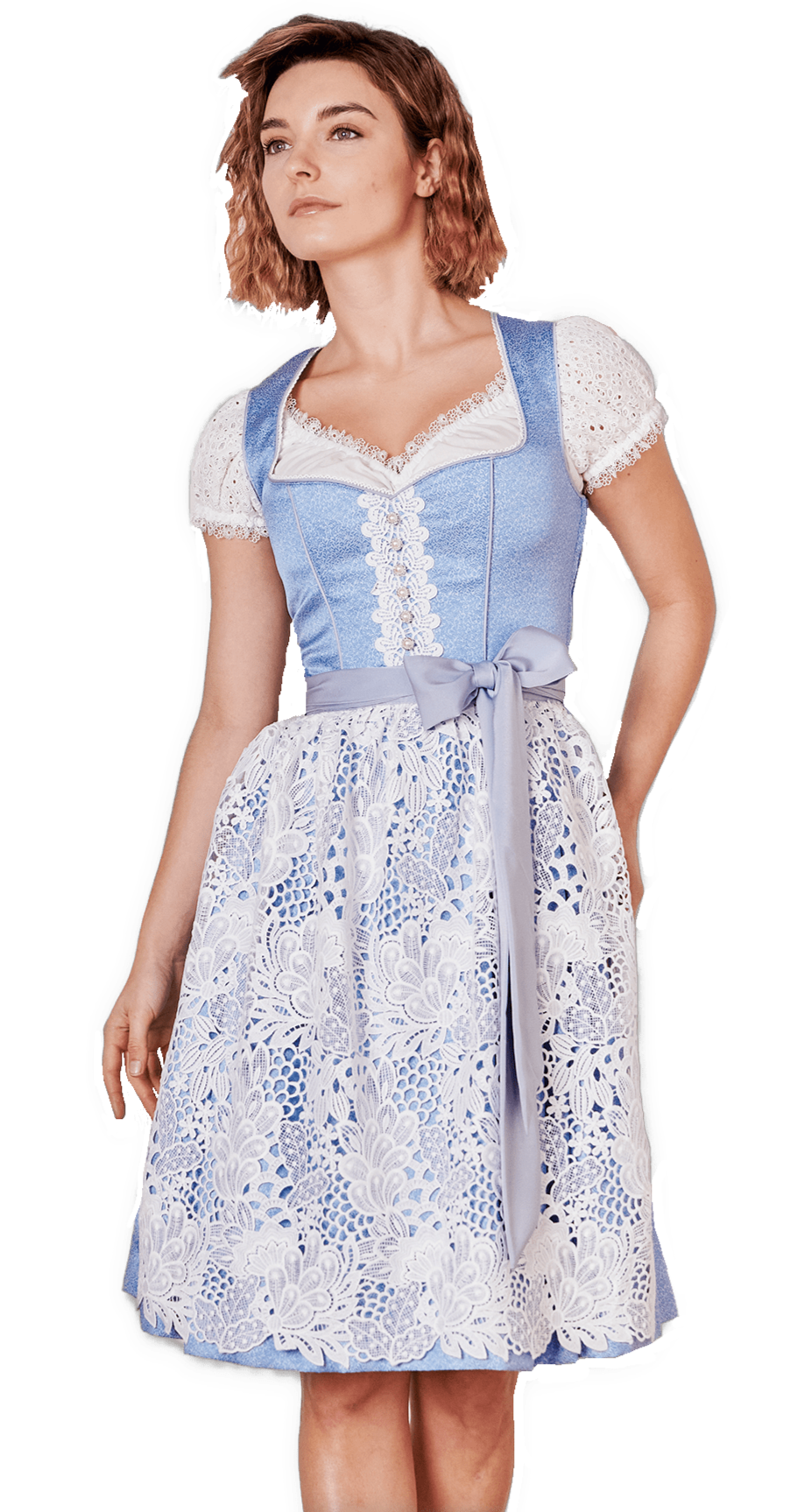 Dirndl Krüger Madl, Shania, blau weiß, 60 cm, Midi Dirndl Krüger