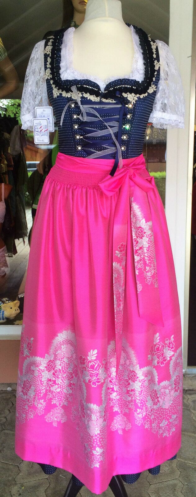 Dirndl Krüger Manufaktur, Maxi 85 cm, blau, pink, Gr. 34 Dirndl Krüger