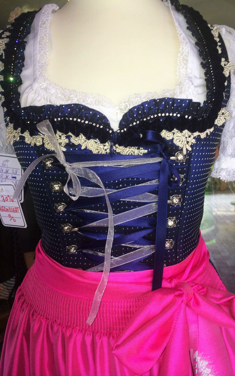 Dirndl Krüger Manufaktur, Maxi 85 cm, blau, pink, Gr. 34 Dirndl Krüger