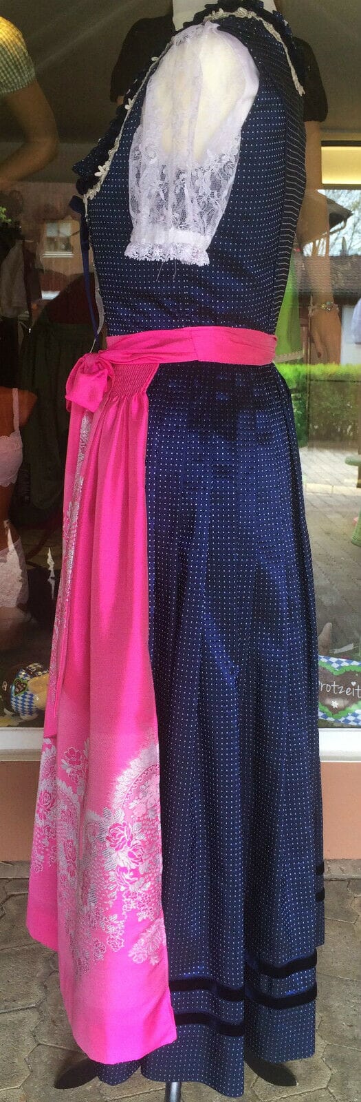 Dirndl Krüger Manufaktur, Maxi 85 cm, blau, pink, Gr. 34 Dirndl Krüger