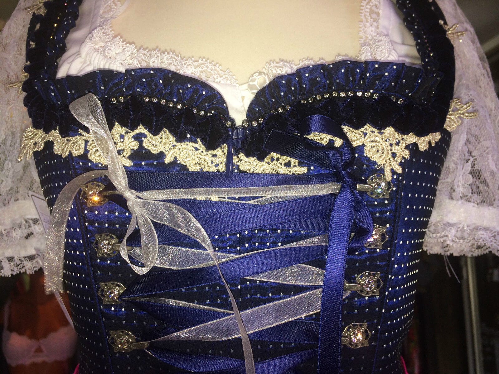 Dirndl Krüger Manufaktur, Maxi 85 cm, blau, pink, Gr. 34 Dirndl Krüger