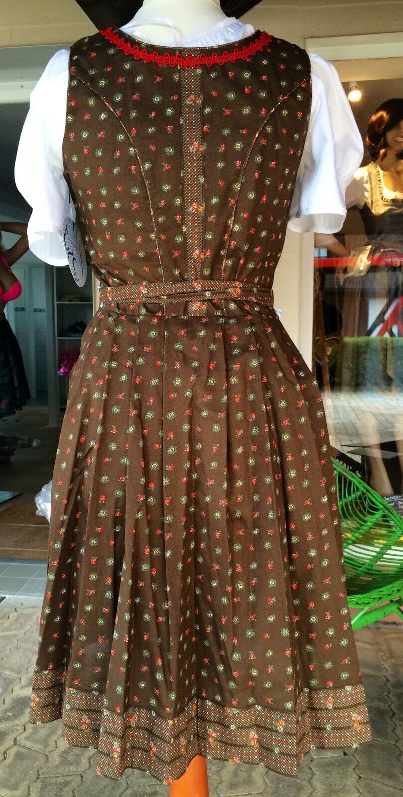 Dirndl Marjo, Baumwolle, braun, creme, Midi, Mini 55 cm Dirndl Marjo