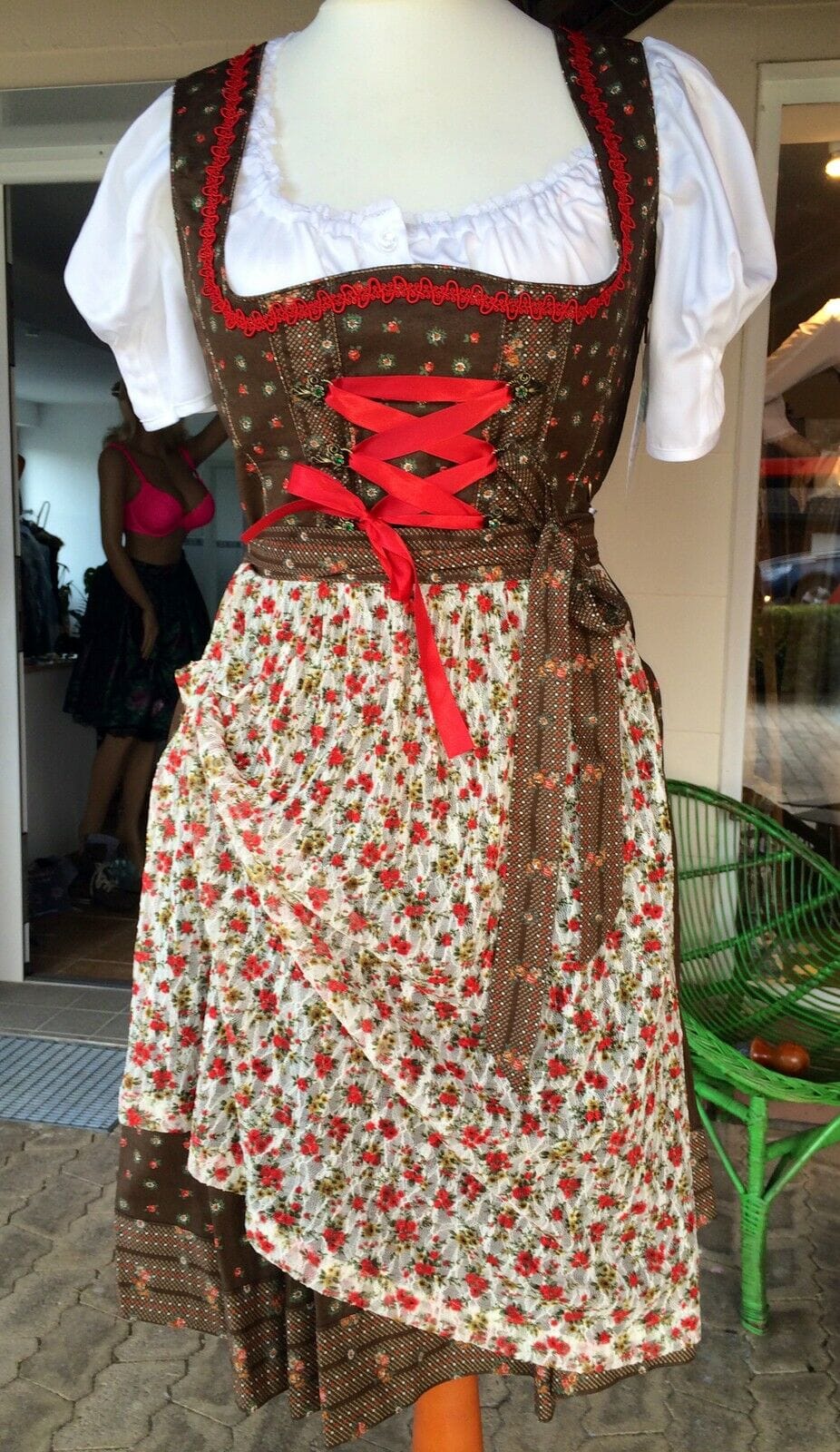 Dirndl Marjo, Baumwolle, braun, creme, Midi, Mini 55 cm Dirndl Marjo