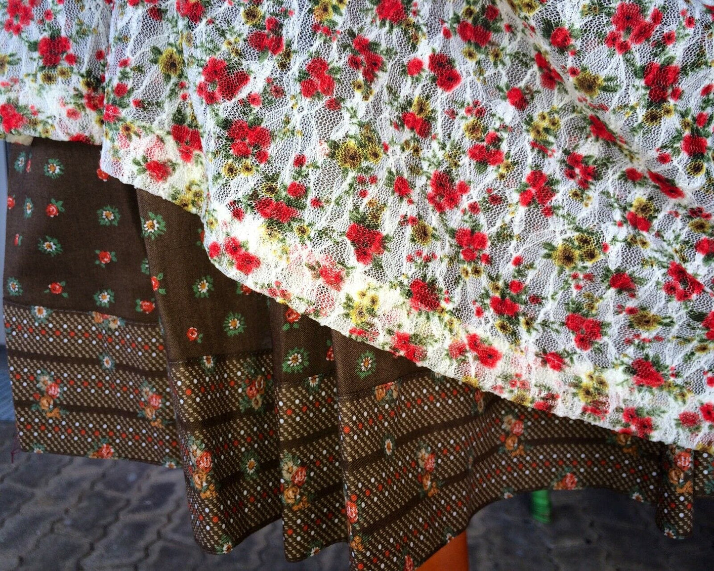 Dirndl Marjo, Baumwolle, braun, creme, Midi, Mini 55 cm Dirndl Marjo