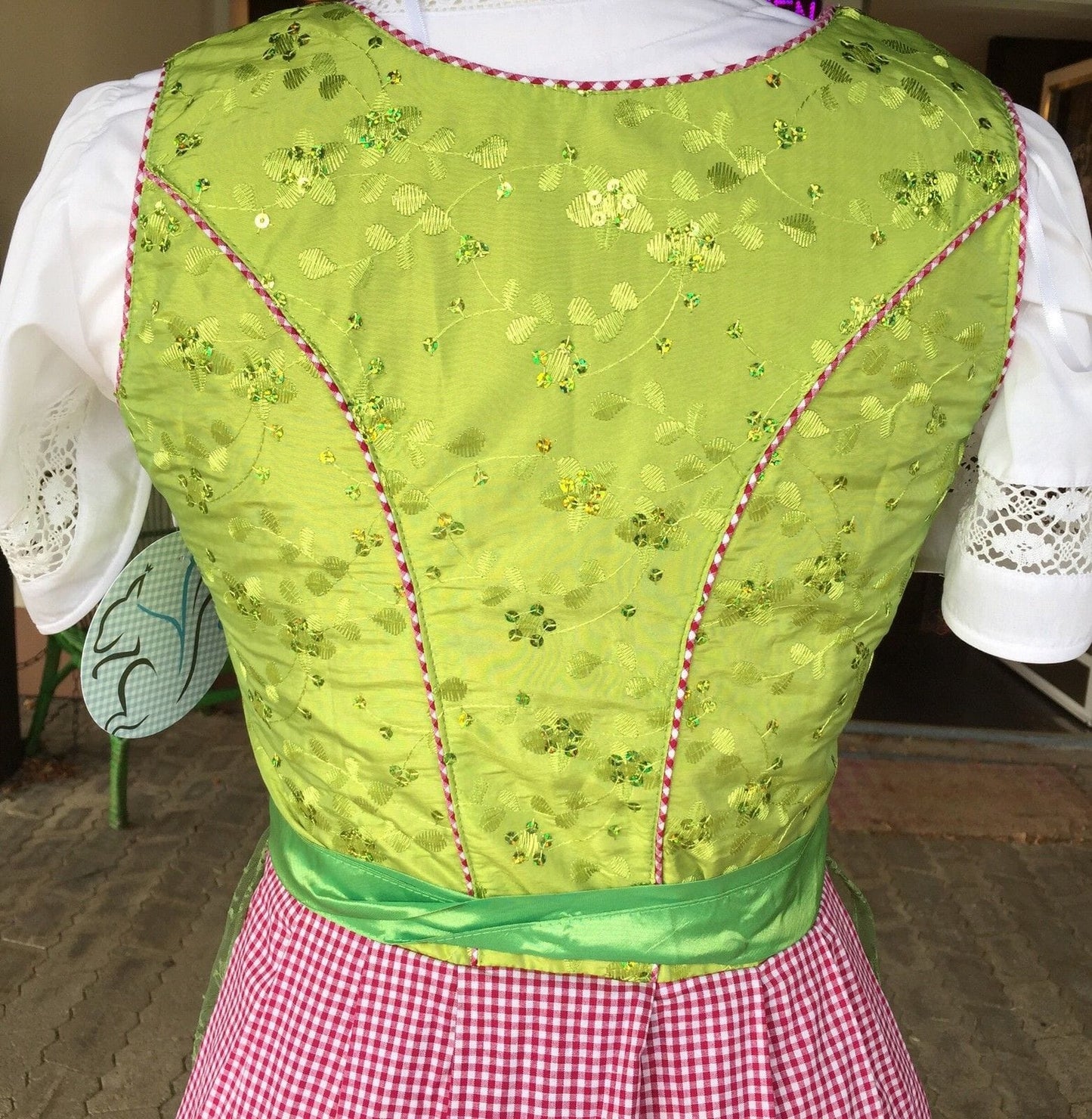Dirndl Marjo, Gitta, apfel, rot, grün, Spitze, Midi 55 cm Dirndl Marjo