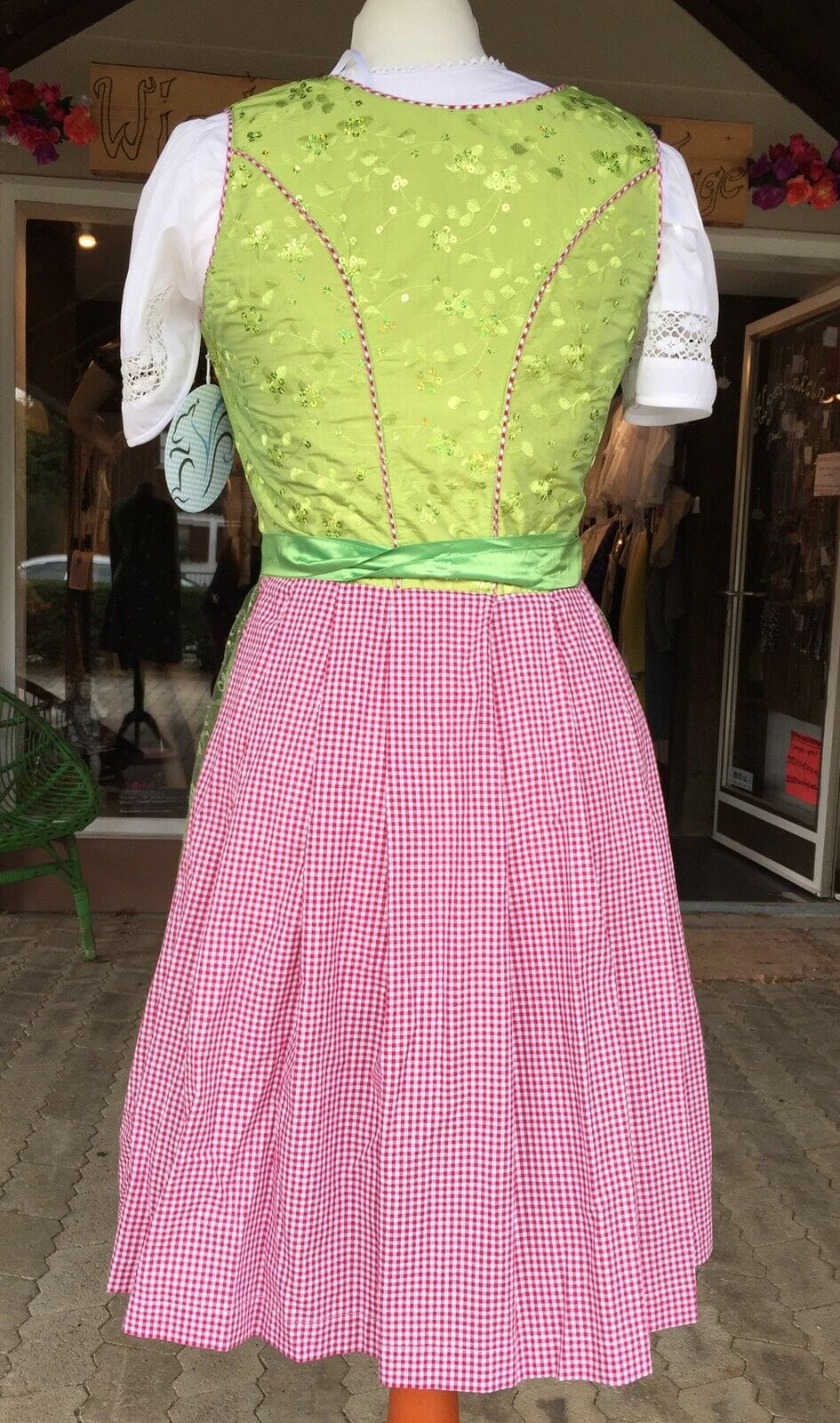 Dirndl Marjo, Gitta, apfel, rot, grün, Spitze, Midi 55 cm Dirndl Marjo